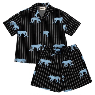tbh野兽派家天丝棉条纹家居服套装女四季可外穿情侣睡衣男
