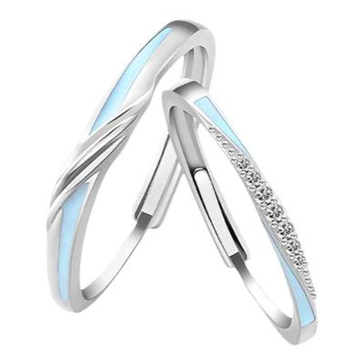 夜光情侣对戒指间星河925银