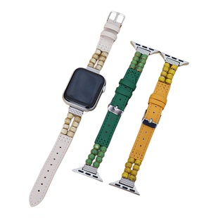 适用华为手表watch fit3/4/4pro陶瓷串珠拼皮表带个性中国风腕带