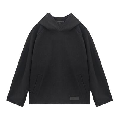 UNVESNO毛呢连帽黑色卫衣