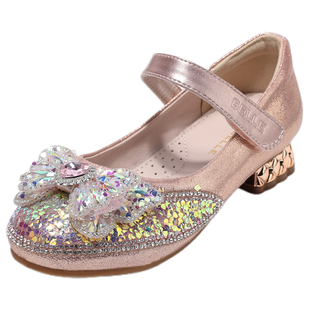 百丽童鞋女童公主鞋秋季新款时尚单鞋小女孩水晶鞋儿童小高跟皮鞋