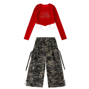 jazz爵士舞穿搭套装女孩上衣跳舞女童红色演出服舞蹈kpop女团潮