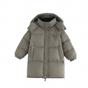 砚台家男童长款连帽羽绒服90白鸭绒2025冬季新款儿童童装双面穿厚