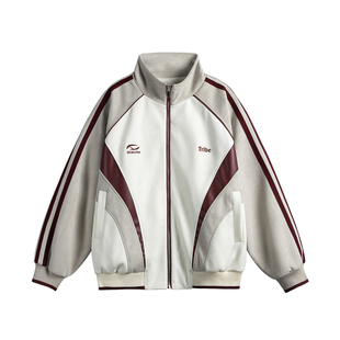 TIRED美式复古麂皮绒拼接立领夹克春季情侣宽松撞色运动上衣外套