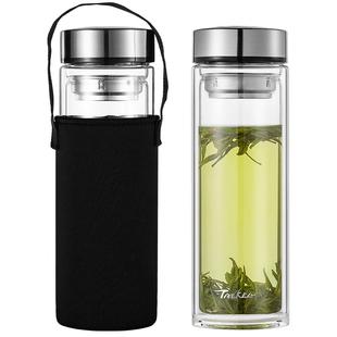 玻璃杯水杯大容量茶杯男士泡茶专用大号高硼硅带盖透明双层杯子