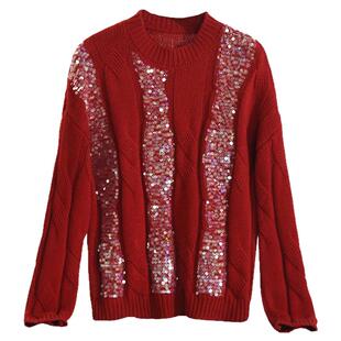 Outlets专柜撤柜正品 HZ冬装2025新款洋气亮片套头100~羊毛毛衣女