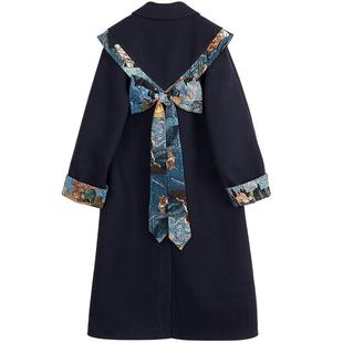 蝴蝶结girl 新中式提花云肩毛呢大衣女秋冬复古长款过膝呢子外套