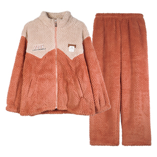 好波冬季珊瑚绒保暖立领可爱女睡衣可外穿男大码家居服HJR2475