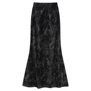 2456 复古丝绒水墨晕染鱼尾裙半身裙秋冬女2025新款高腰气质长裙