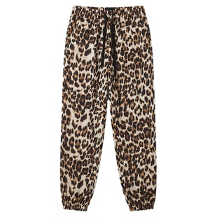 Leopard print elastic waist casual trousers wo豹纹印花长裤女