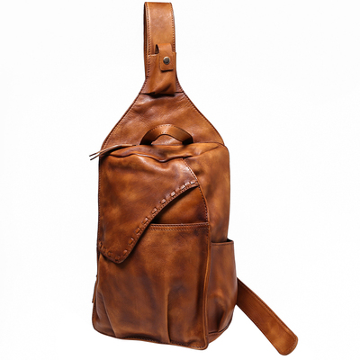 hanmiis真皮斜挎包头层牛皮胸包