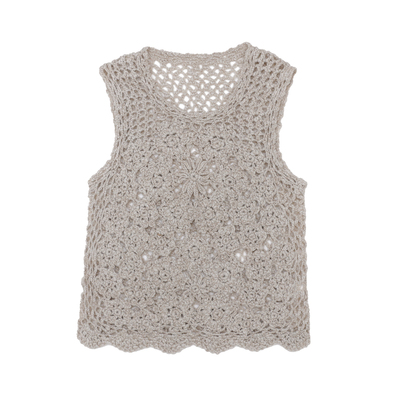 Miorastudio法式复古宽松纯手工立体钩花镂空背心温柔气质针织衫