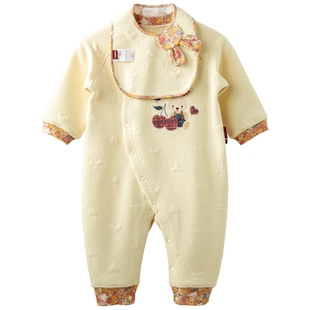 aqpa爱帕婴儿衣服夹棉秋冬保暖小月龄宝宝连体衣哈衣睡衣外出服萌