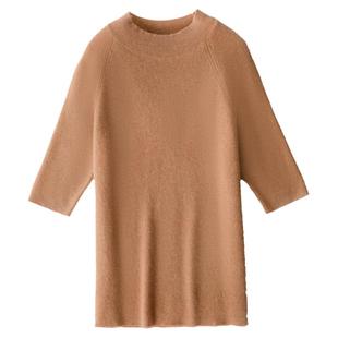 反季清仓100羊毛衫半高领五分袖针织衫女圆领短款羊绒衫打底衫春