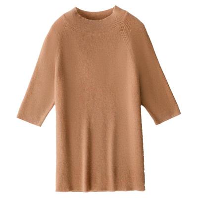 反季清仓100羊毛衫半高领五分袖针织衫女圆领短款羊绒衫打底衫春