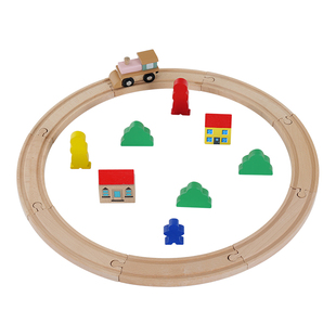 儿童木制火车轨道简易套装益智玩具勒酷小车兼容木质积木场景