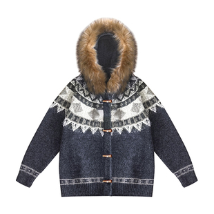 FDR官方店 毛领开衫卫衣外套男女/毛领费尔岛毛衣外套针织开衫