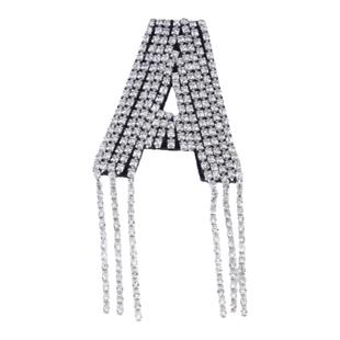 银白色英文26个字母流苏爪钻烫钻贴肩章手工diy礼服装饰胸针胸章