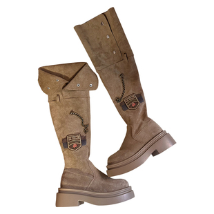 PINKYO原创英伦学院风过膝长靴2024秋季厚底粗跟美拉德复古骑士靴