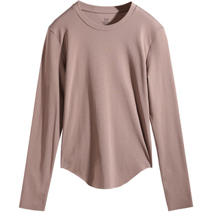 STW莫代尔薄款秋衣无痕圆领长袖保暖衣个性弧度下摆可外穿打底衫