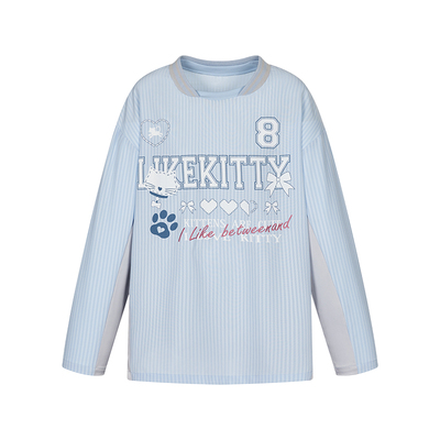 BETWEENAND蓝色条纹拼接长袖T恤