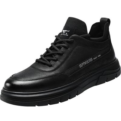 七匹狼黑色皮鞋男真皮软面休闲鞋