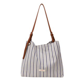南风Chio2nd 海浪回声托特包包女蓝白条纹帆布包大容量手提单肩包