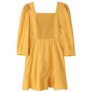 直降3折|歌莉娅红色连衣裙女款法式气质方领鱼尾小个子礼服裙子