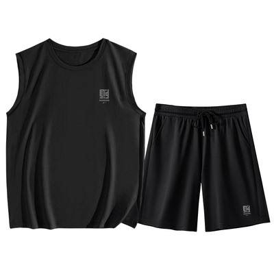 回力速干防晒跑步运动背心套装男