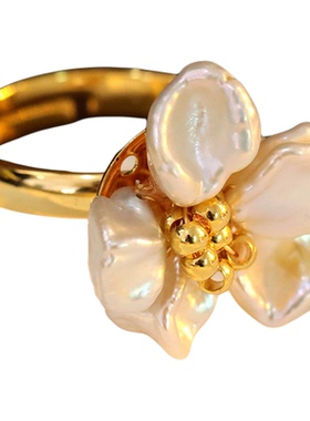 法式复古高级花朵巴洛克珍珠戒指