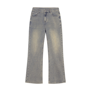 有志者UZIS直筒牛仔裤男水洗宽松复古蓝色潮流弯刀运动长裤2021M