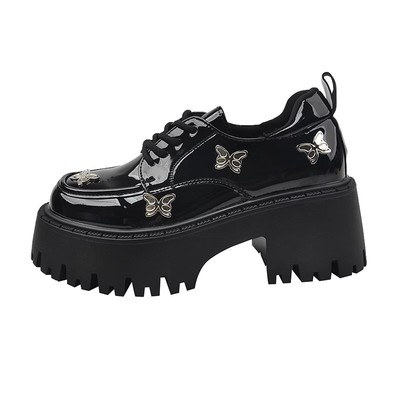 复古赫本风小皮鞋女冬黑色乐福鞋