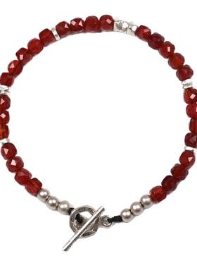 Pohier天然红玛瑙纯银手链