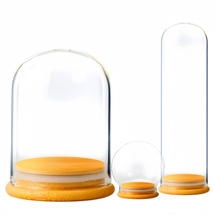 永生花干花玻璃罩核雕文玩珠宝黄金饰品收纳标本展示罩密封圈竹底