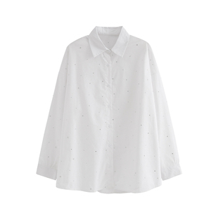 【满天星】白色烫钻衬衫中长款春2026设计感休闲宽松衬衣外套长袖