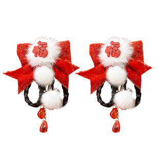 新年儿童蝴蝶结发夹过年头饰古风汉服发卡女童中国风红色夹子发饰