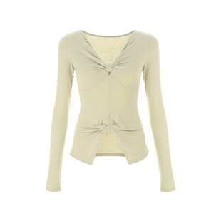 wana try胸前扭结设计感打底衫2025春季新款休闲温柔气质女款上衣
