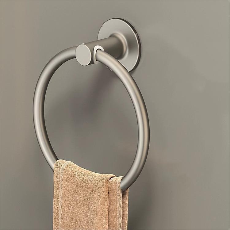 枪灰色简约毛巾环免打孔圆环毛巾铝挂手巾挂圈浴室圈擦卫生间太空