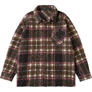 NMAX大码潮牌男装秋季毛圈格子呢大衣加大绒感百搭衬衫外套