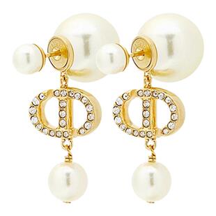 欧洲直邮自营1h可退 Dior迪奥女士耳环耳钉金色镶钻设计款通勤日