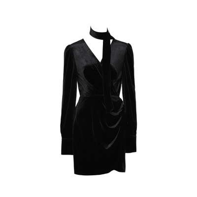 DPLAYV领飘带丝绒连衣裙