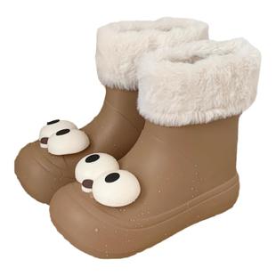 冬季加绒雨鞋卡通可爱大眼睛儿童棉鞋男童女童防滑保暖防水雪地靴