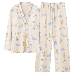 月子服睡衣女春秋季纯棉带胸垫产后孕妇套装产妇坐月子哺乳家居服