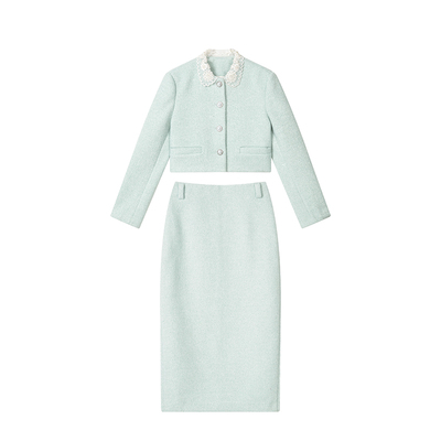 重工珍珠娃娃领小香风两件套装裙