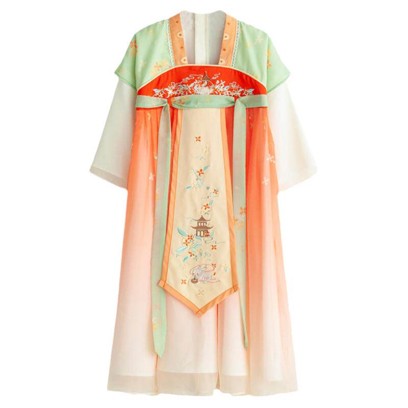 汉服女童春秋连衣裙兔子假两件
