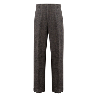 CULTUM 1930s复古加厚全羊毛粗纺人字纹直筒双褶西裤男士好莱坞裤