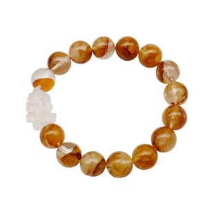 天然水晶黄胶花白水吞金兽手串DIY胶花手链大花瓣珠子冰透招财12m