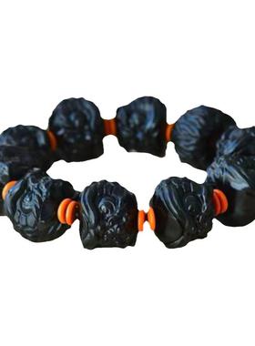 醒狮瑞兽手链和田玉墨玉手串