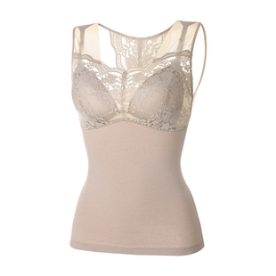 美奈川保暖背心女带胸垫加绒收副乳收腹蕾丝打底免穿文胸美体内衣