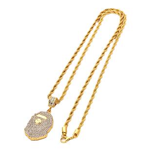Hiphop Chain Chris Brown同款项链镶钻猿人头吊坠嘻哈潮牌配饰